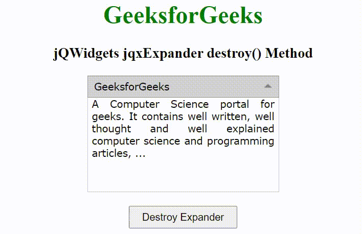 jQWidgets jqxExpander destroy()方法