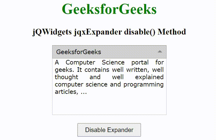 jQWidgets jqxExpander disable()方法