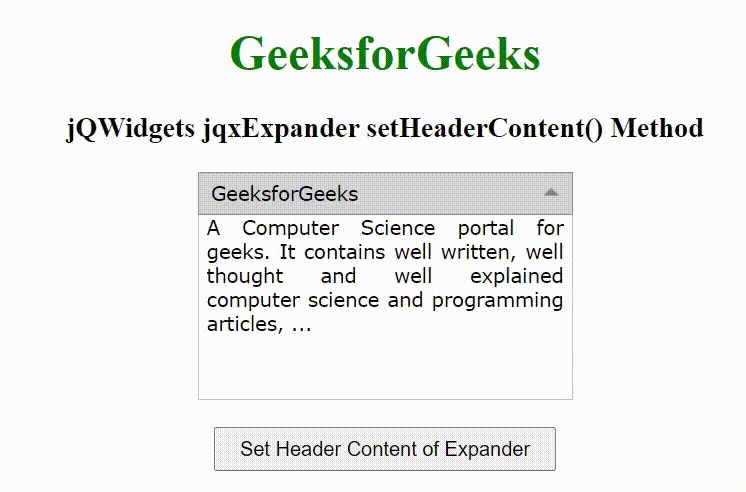 jQWidgets jqxExpander setHeaderContent()方法