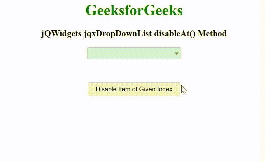 jQWidgets jqxDropDownList disableAt()方法