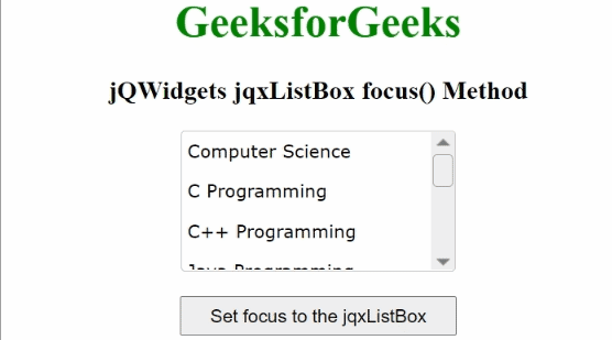 jQWidgets jqxListBox focus()方法