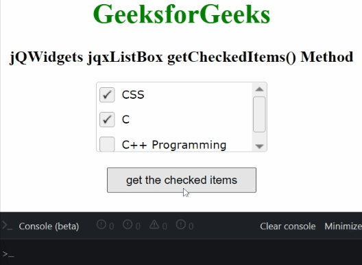 jQWidgets jqxListBox getCheckedItems()方法 jQWidgets jqxListBox getCheckedItems()方法