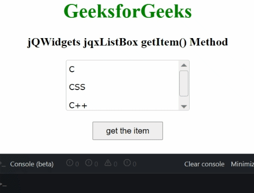 jQWidgets jqxListBox getItem()方法