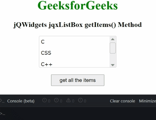 jQWidgets jqxListBox getItems()方法