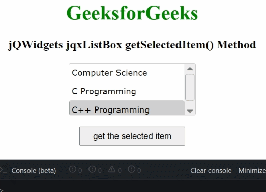 jQWidgets jqxListBox getSelectedItem()方法 jQWidgets jqxListBox getSelectedItem()方法