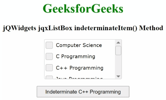jQWidgets jqxListBox indeterminateItem()方法 jQWidgets jqxListBox indeterminateItem()方法