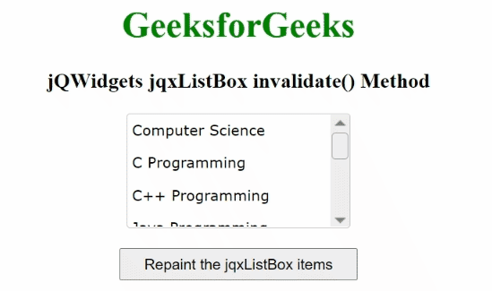 jQWidgets jqxListBox invalidate()方法 jQWidgets jqxListBox invalidate()方法