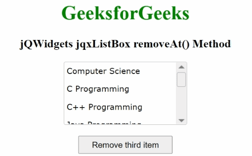 jQWidgets jqxListBox removeAt()方法