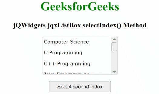 jQWidgets jqxListBox selectIndex()方法
