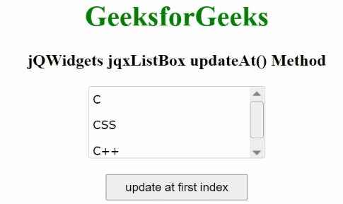 jQWidgets jqxListBox updateAt()方法