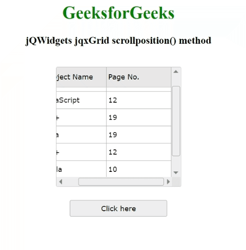 jQWidgets jqxGrid scrollposition()方法