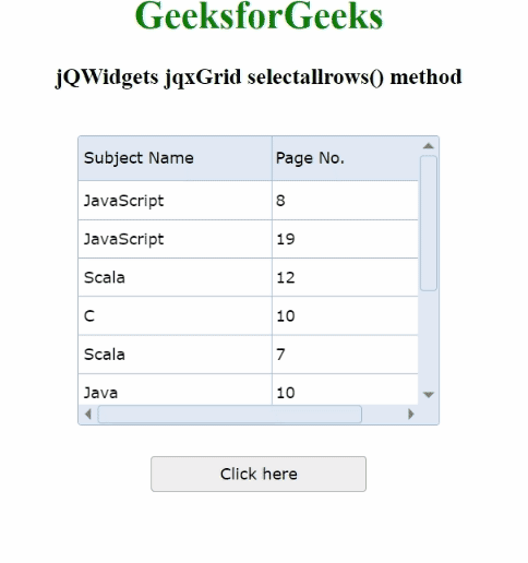 jQWidgets jqxGrid selectallrows()方法