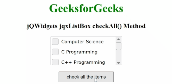 jQWidgets jqxListBox checkAll()方法