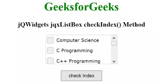 jQWidgets jqxListBox checkIndex()方法