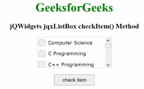 jQWidgets jqxListBox checkItem()方法 jQWidgets jqxListBox checkItem()方法