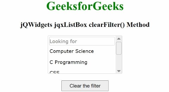 jQWidgets jqxListBox clearFilter()方法