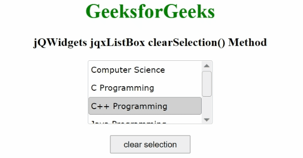 jQWidgets jqxListBox clearSelection()方法 jQWidgets jqxListBox clearSelection()方法