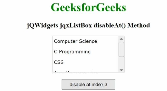 jQWidgets jqxListBox disableAt()方法