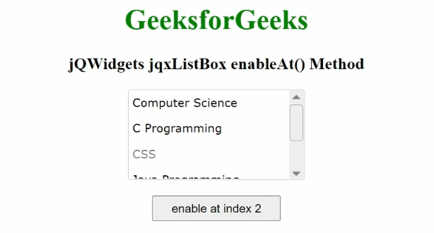 jQWidgets jqxListBox enableAt()方法