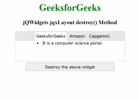 jQWidgets jqxLayout destroy()方法