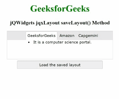 jQWidgets jqxLayout saveLayout() 方法