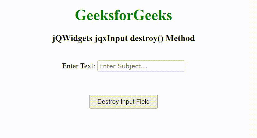 jQWidgets jqxInput destroy()方法