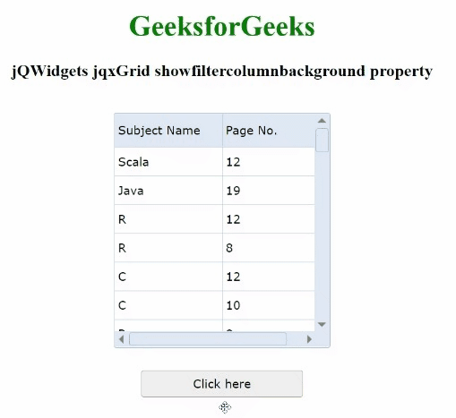 jQWidgets jqxGrid showfiltercolumnbackground属性 jQWidgets jqxGrid showfiltercolumnbackground属性