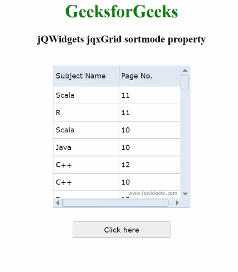 jQWidgets jqxGrid sortmode属性