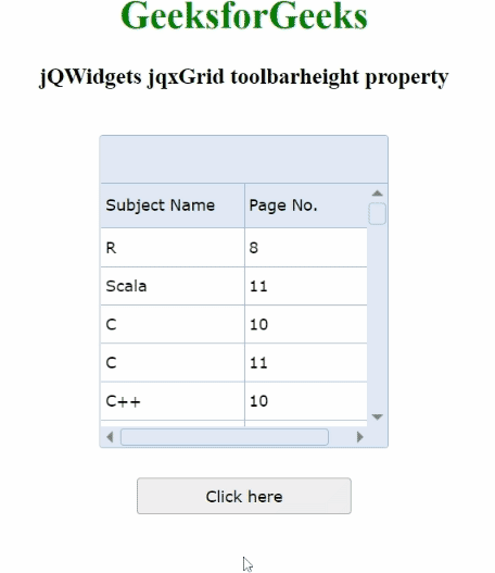 jQWidgets jqxGrid toolbarheight属性