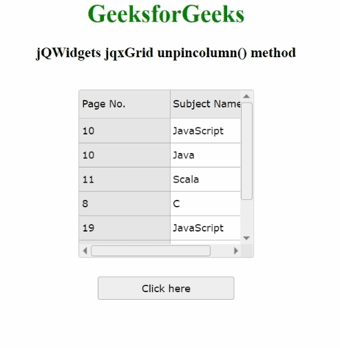 jQWidgets jqxGrid unpincolumn()方法 jQWidgets jqxGrid unpincolumn()方法