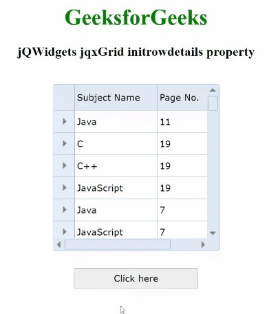 jQWidgets jqxGrid initrowdetails属性