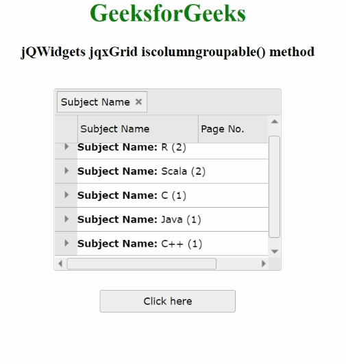jQWidgets jqxGrid iscolumngroupable()方法