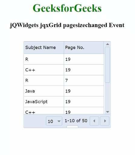 jQWidgets jqxGrid pagesizechanged事件