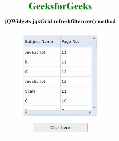 jQWidgets jqxGrid refreshfilterrow()方法
