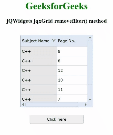 jQWidgets jqxGrid removefilter()方法