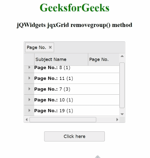 jQWidgets jqxGrid removegroup()方法