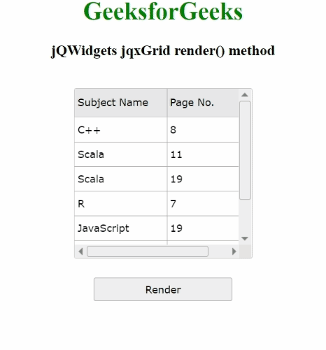 jQWidgets jqxGrid render()方法