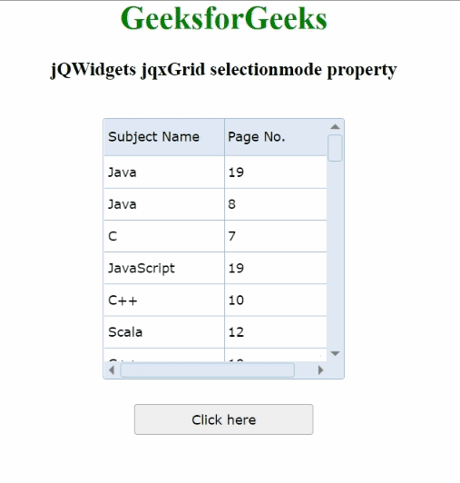 jQWidgets jqxGrid selectionmode属性 jQWidgets jqxGrid selectionmode属性