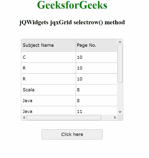 jQWidgets jqxGrid selectrow()方法