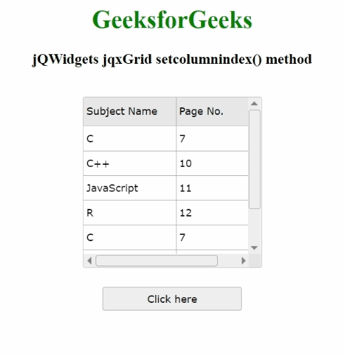 jQWidgets jqxGrid setcolumnindex()方法