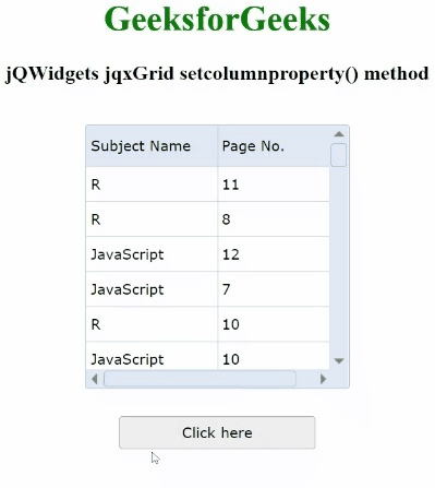 jQWidgets jqxGrid setcolumnproperty()方法