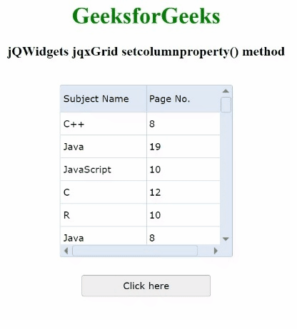 jQWidgets jqxGrid setcolumnproperty()方法