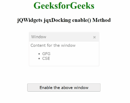 jQWidgets jqxDocking enable()方法