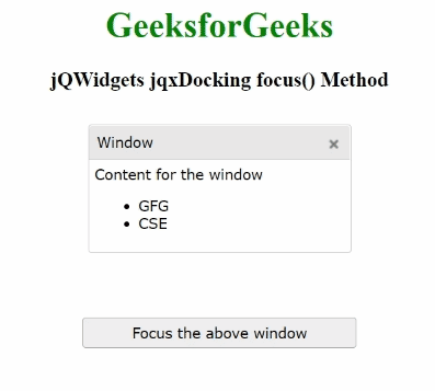 jQWidgets jqxDocking focus()方法