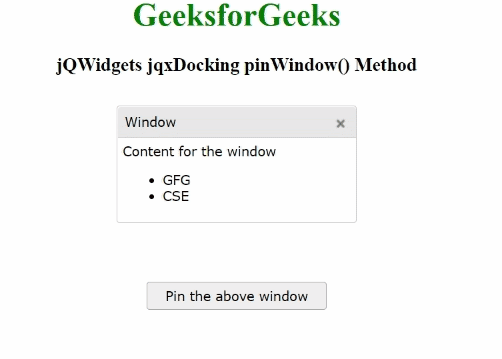 jQWidgets jqxDocking pinWindow()方法