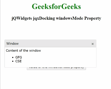 jQWidgets jqxDocking windowsMode属性