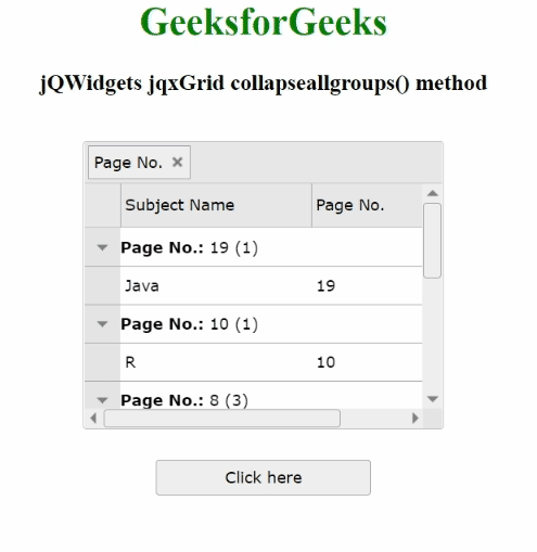 jQWidgets jqxGrid collapseallgroups()方法