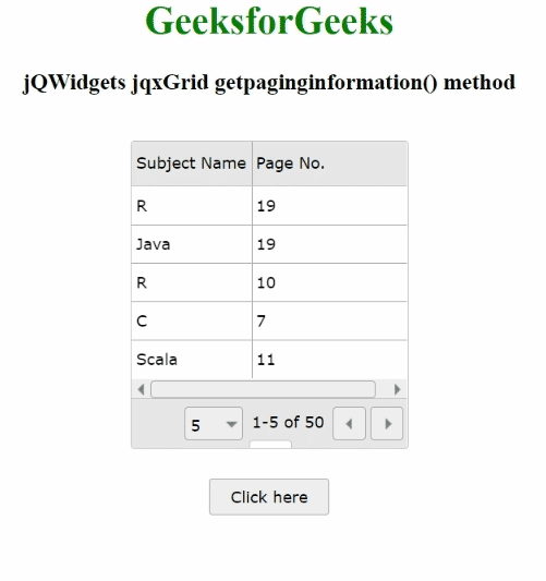 jQWidgets jqxGrid getpaginginformation()方法