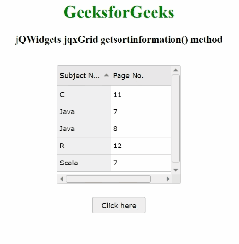 jQWidgets jqxGrid getsortinformation()方法