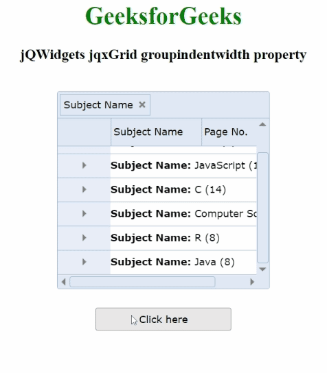 jQWidgets jqxGrid groupindentwidth属性